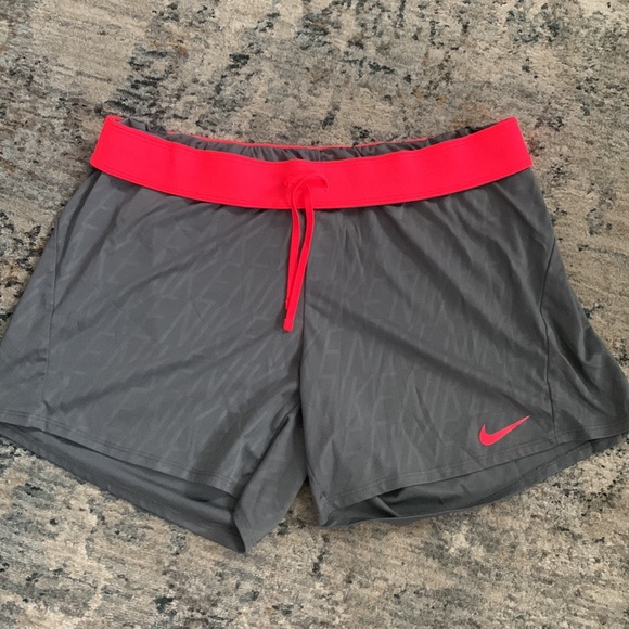 Nike DRI-FIT Women's Running Shorts Gray Pink Athletic Workout Gym Large - Picture 1 of 4